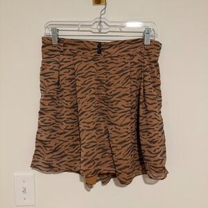 Walter Baker Brown Tiger Print Pleated High Waisted Shorts Womens Animal Print